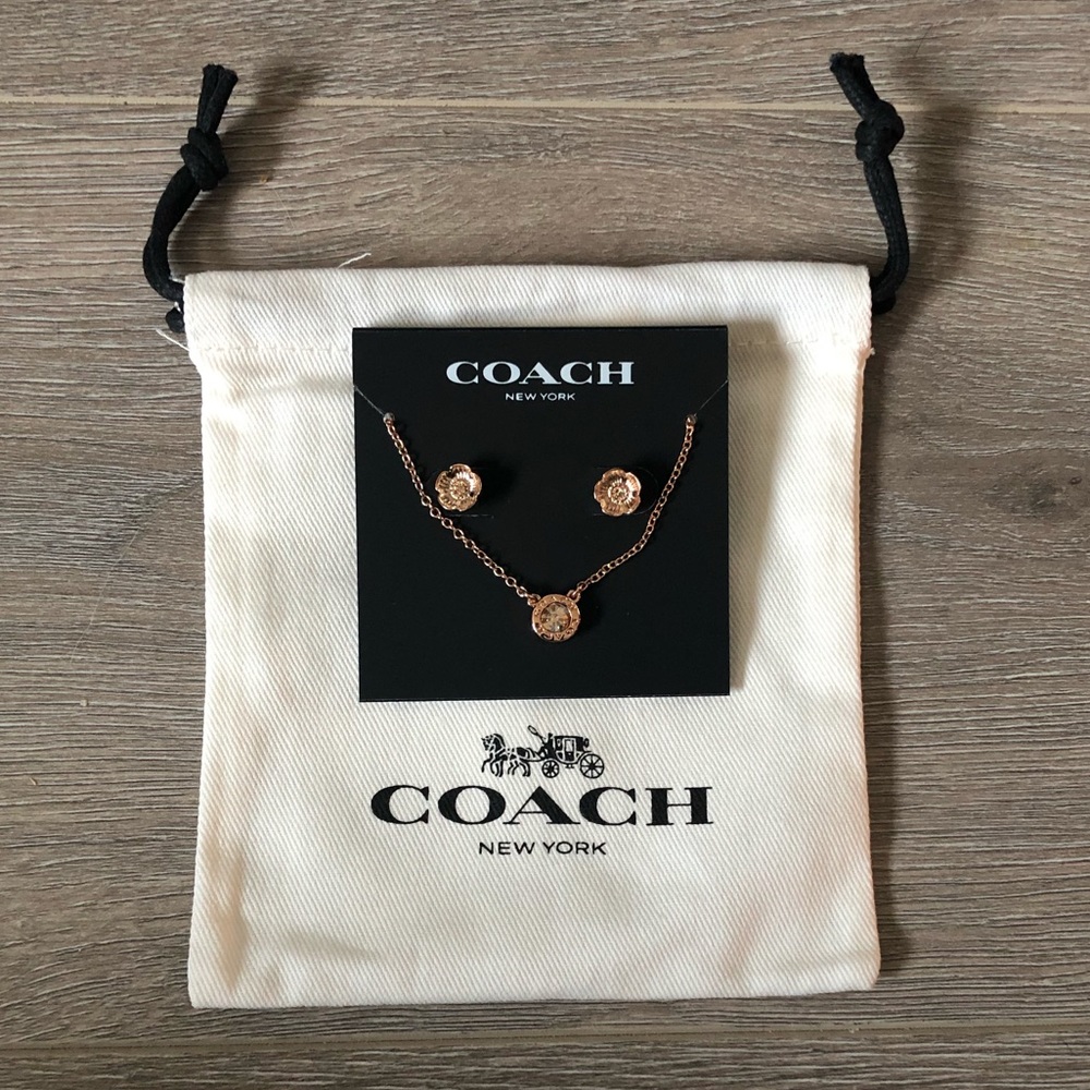 Coach Rose Gold Necklace and Earrings Set
